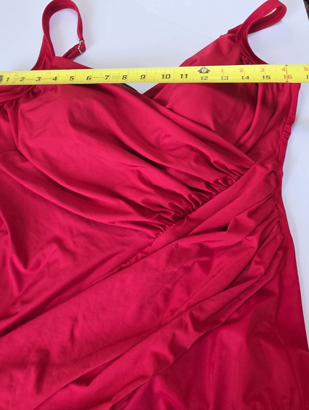 Miradonna Miraclesuit NEW Red Ruched Sz 18 Faux Wrap 1PC Tummy Control Swimsuit - Picture 7 of 15